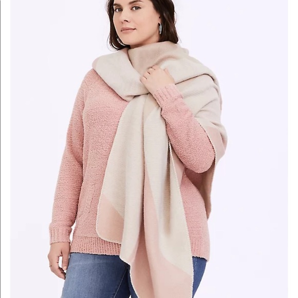 Torrid Light Pink & Tan Colorblock Ruana - Picture 2 of 7